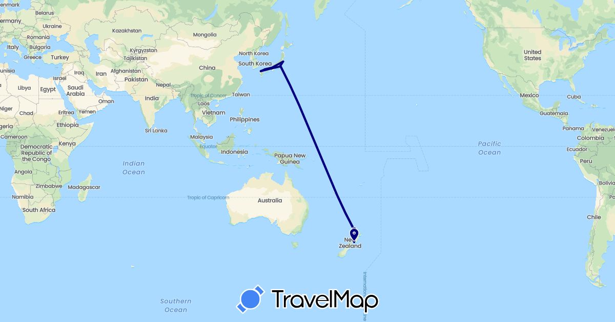 TravelMap itinerary: driving in Japan, New Zealand (Asia, Oceania)